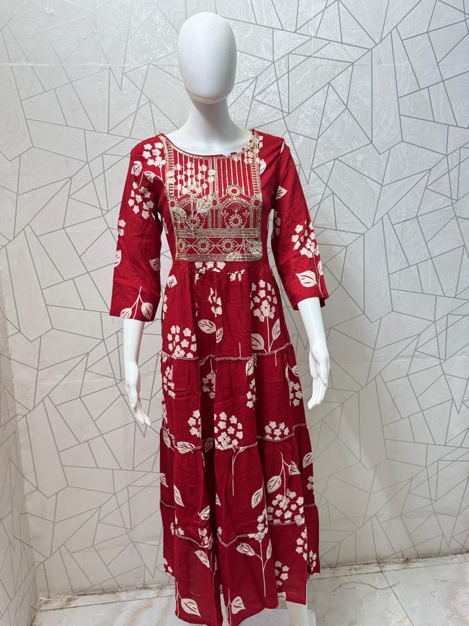 Rust Red Printed Maxi Gown