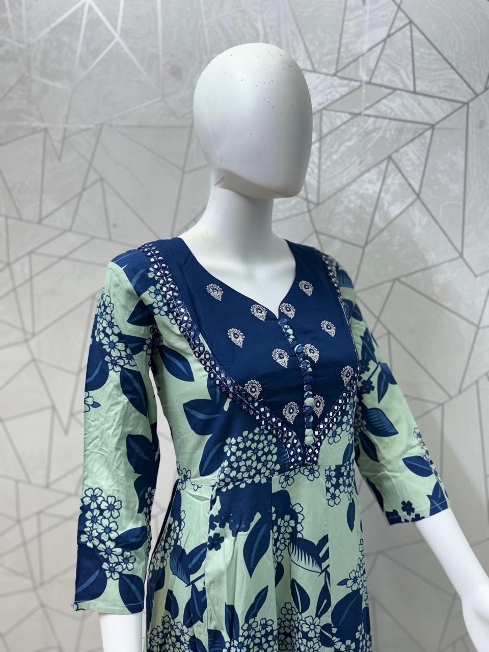 Sage Green and Navy Floral Maxi Gown