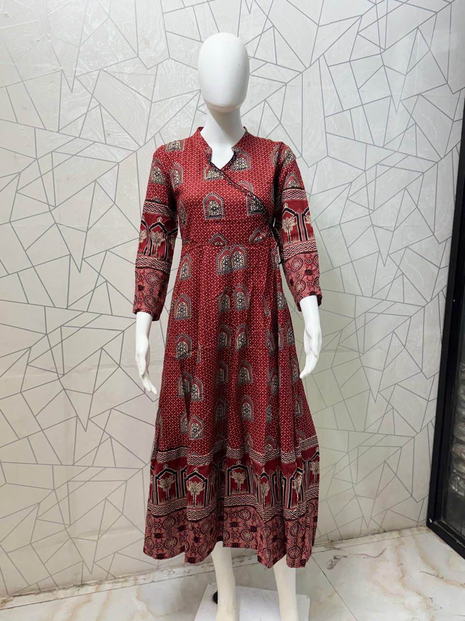 Maroon Printed Maxi Gown