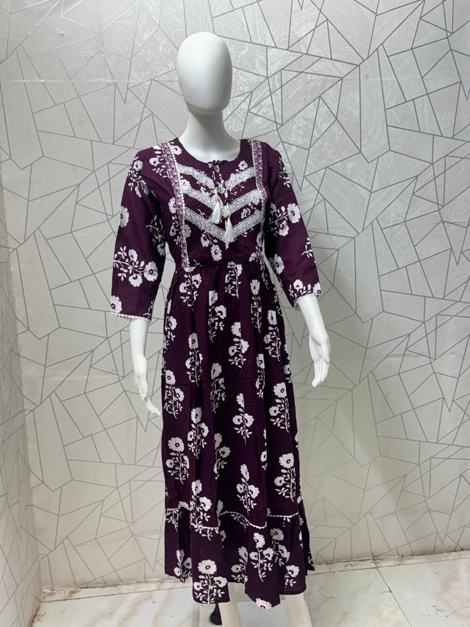 Wine Purple Printed Maxi Gown