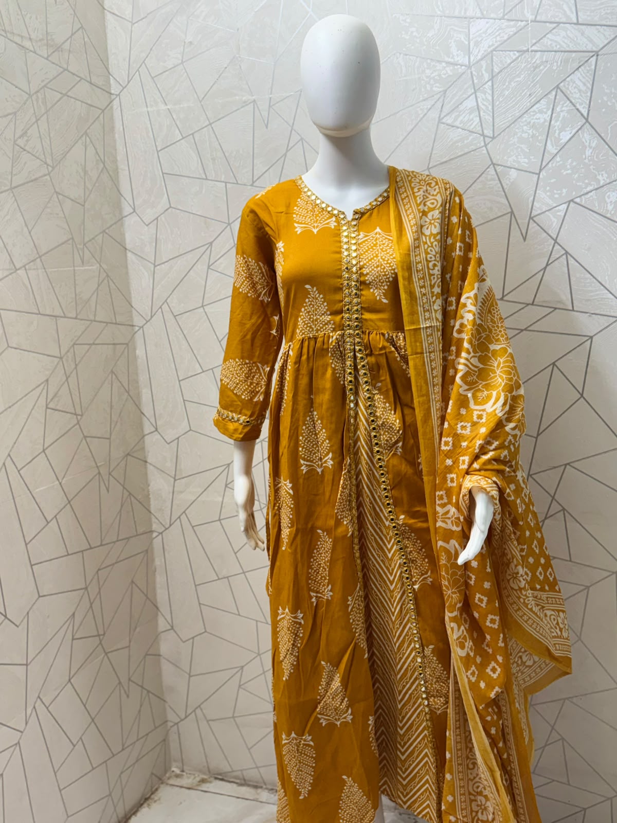 Kesariya Buti Front-Slit Anarkali Set