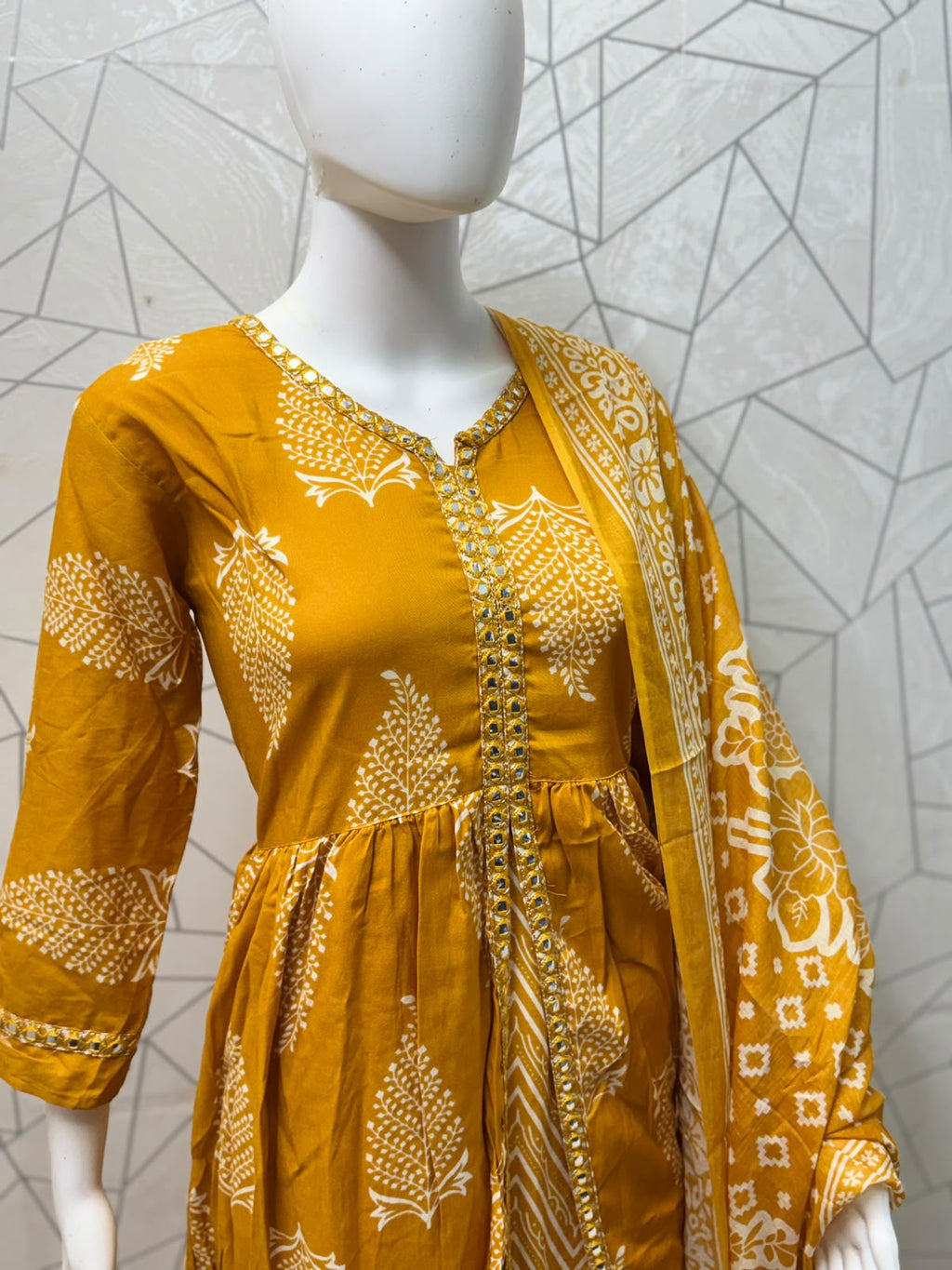 Kesariya Buti Front-Slit Anarkali Set