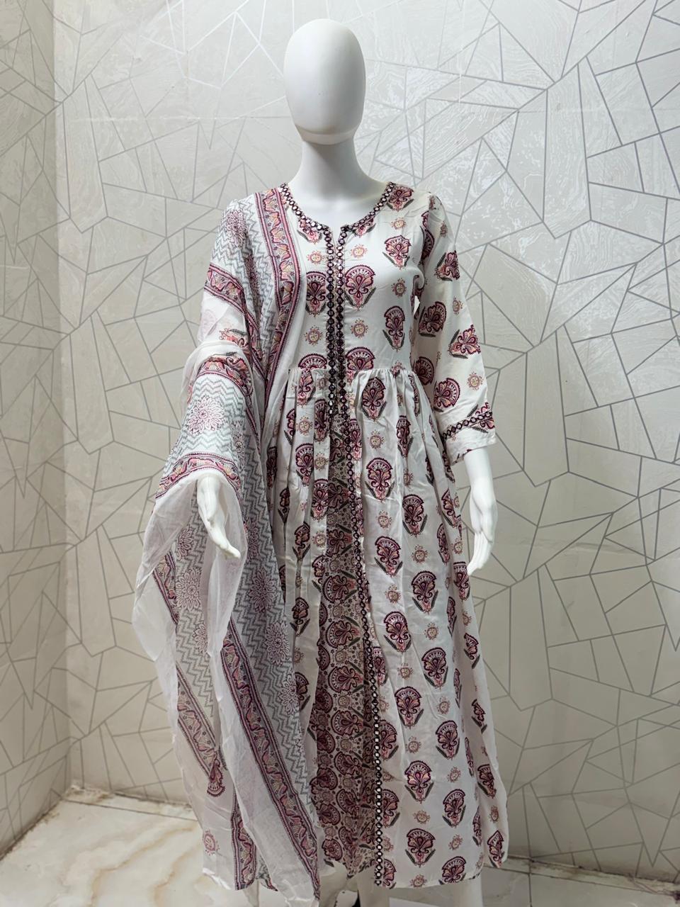Inaya Heritage Print Front-Slit Anarkali Set