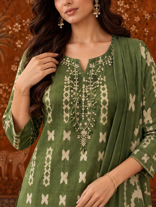 Artisan Motif Three-Piece Kurta Set