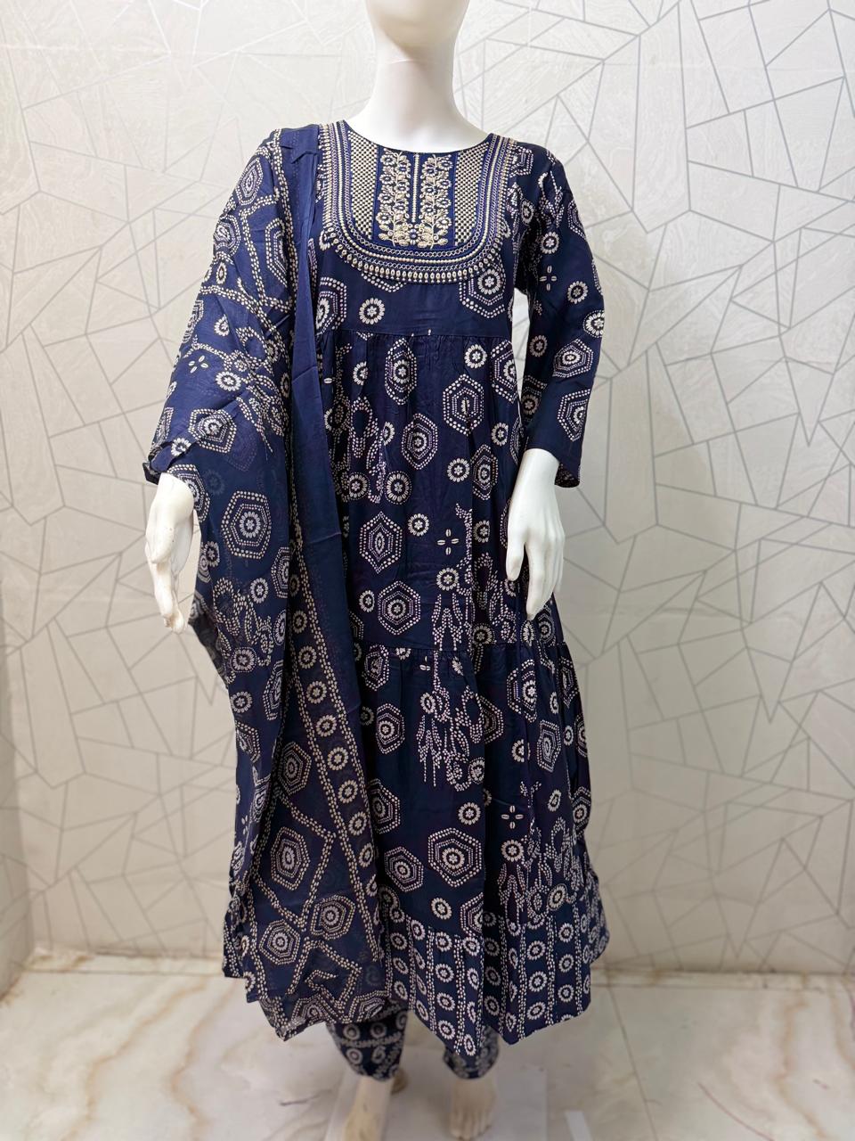 Neelam Geometric Print Anarkali Set